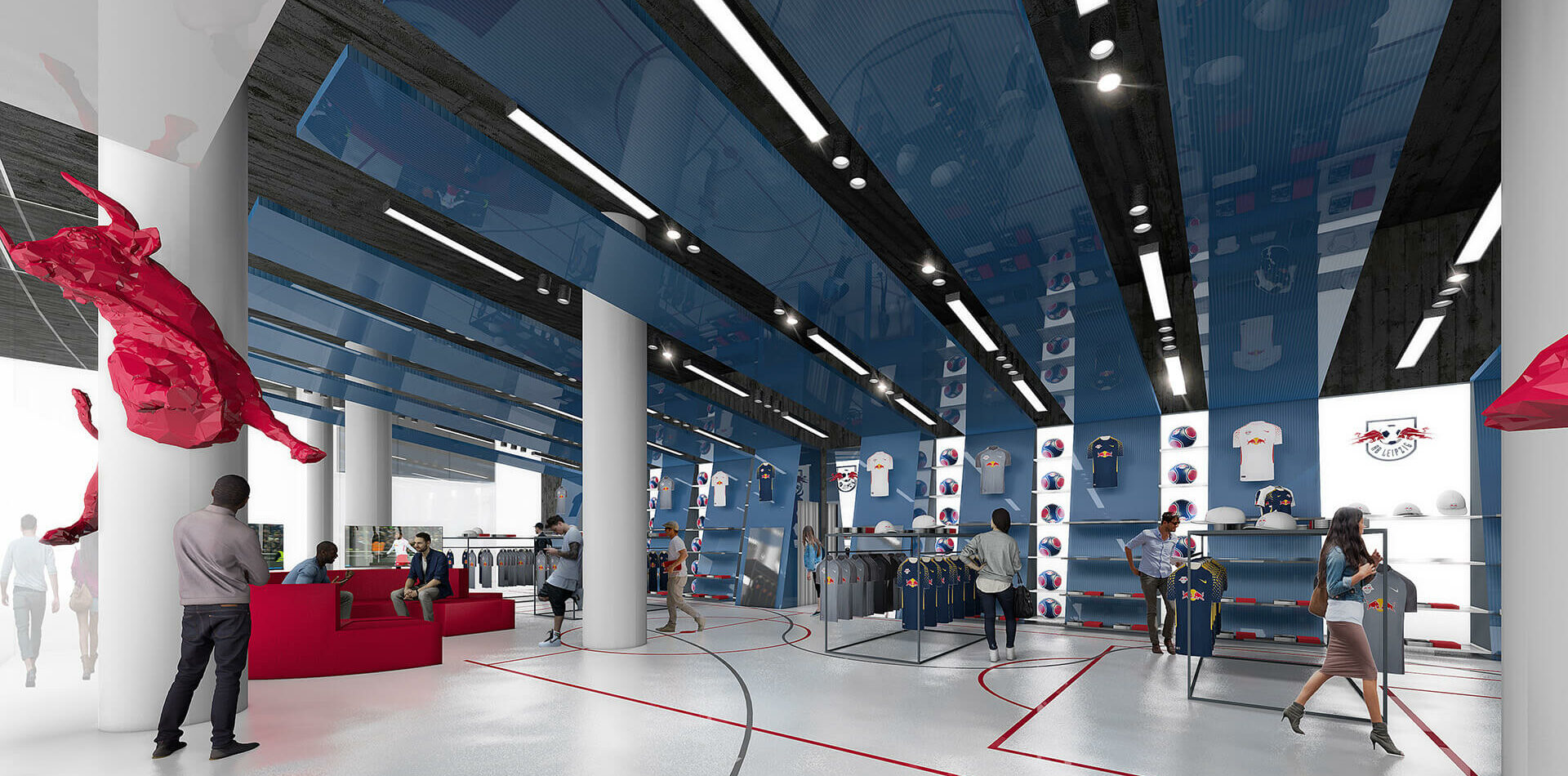 Leipzig Petersbogen Fanshop rbl sky lounge Stadion Visualisierung Shop