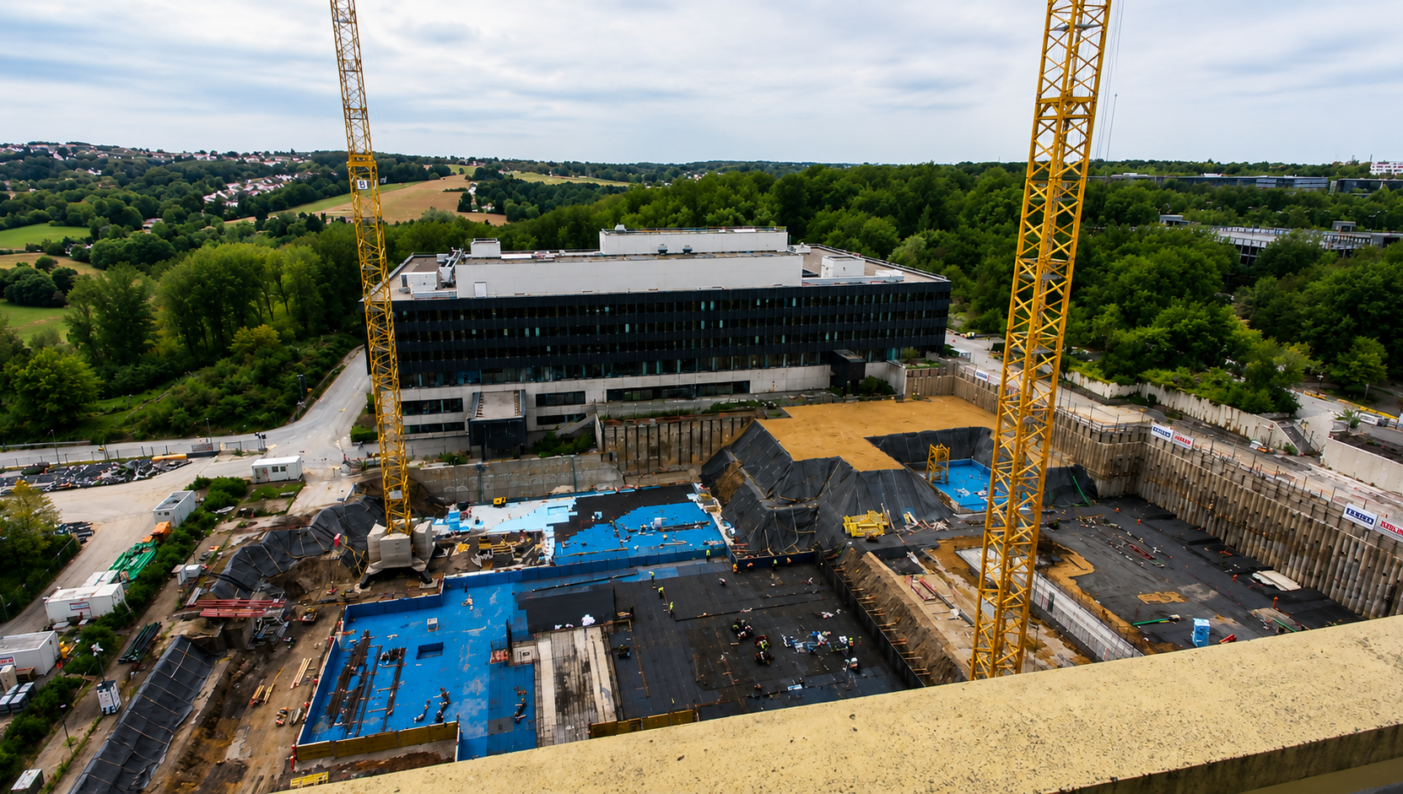 Neubau des RUB-Gebäudes GC während der Bauausführung an der Ruhr-Universität Bochum